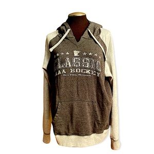 MV Sport women’s gray “Classic AAA Hockey” liteweight distressed jersey hoodie